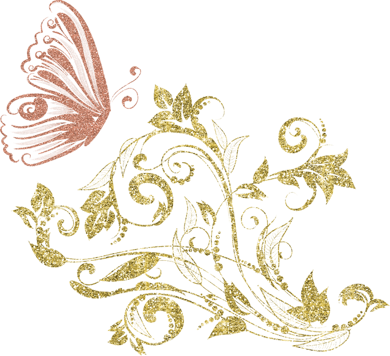 Gold Flower Plant with Butterfly Illustration