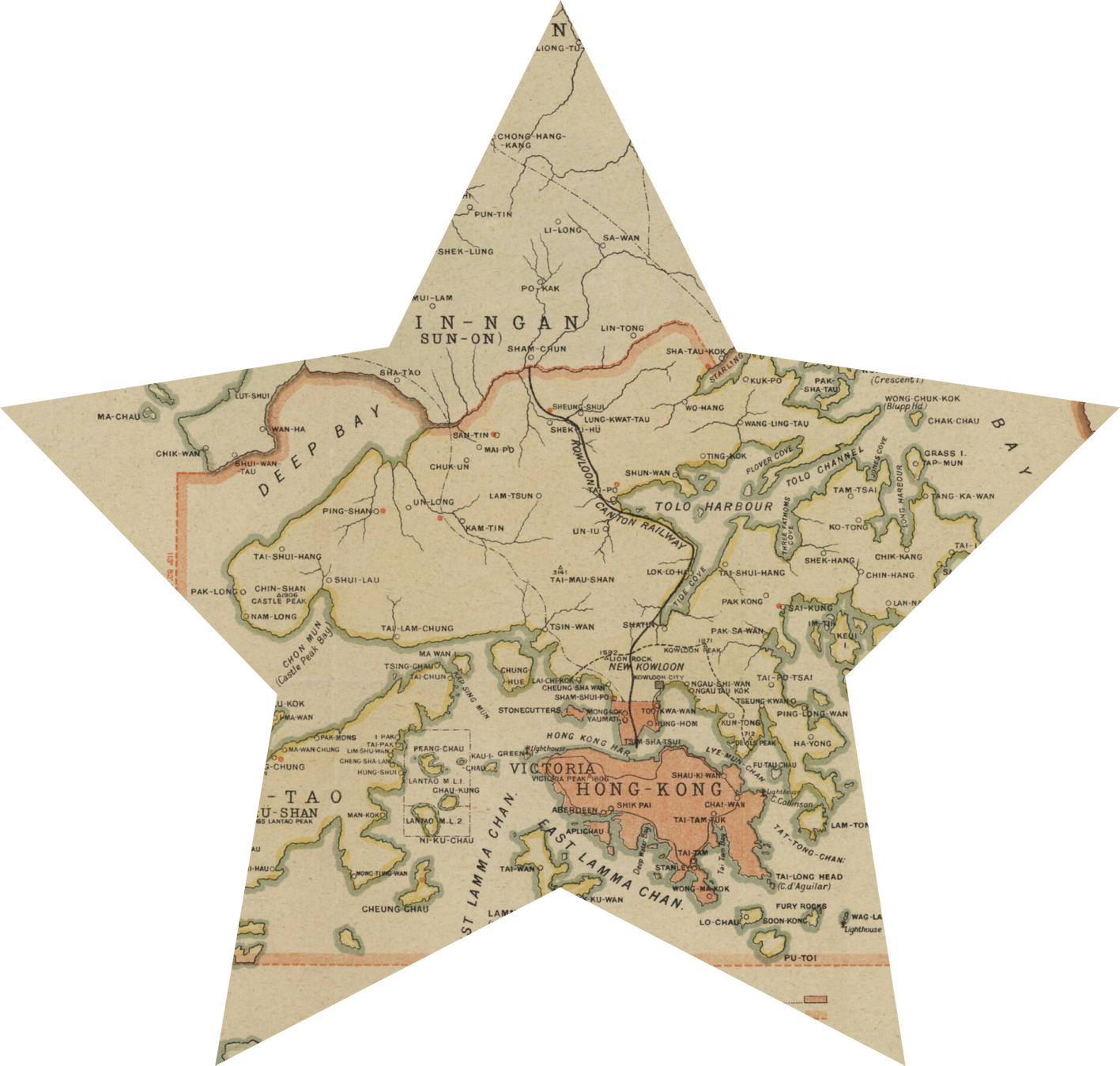 Scanned Weathered Star-shaped Map Scrap